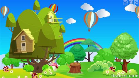 Cartoon Tree House Grass Flower Background MP4 Video Template Free ...