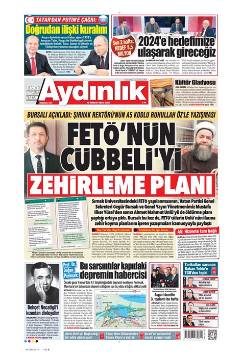 Aydınlık Gazetesi 19 Aralık 2023 Salı Günü Manşeti