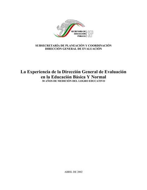 La Experiencia De La Direcci N De Evaluaci N En La Educaci N B Sica Y