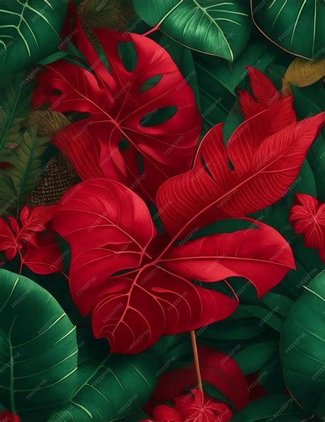 Premium Ai Image Tropical Leaf Wallpaper And Red Velvet Palace Style