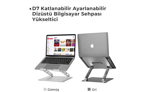 Bix Saiji D7 Yükseklik ve Açı Ayarlı Katlanabilir Notebook Standı Gri bix