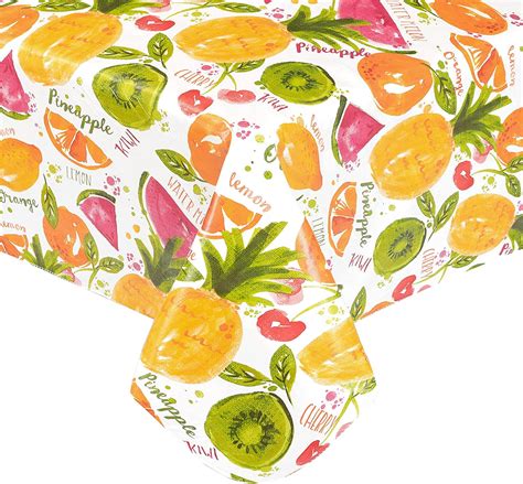 Newbridge Fresh Summer Fruits Bold And Colorful Vinyl Tablecloth With Flannel Backing 52 Inch X