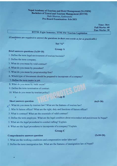 Bttm Eighth Semester Old Question Paper Sets The Pro Notes