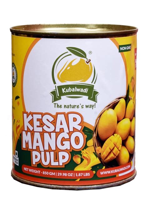 Yellow Kubalwadi Kutch Kesar Mango Pulp Packaging Type Tin Packaging