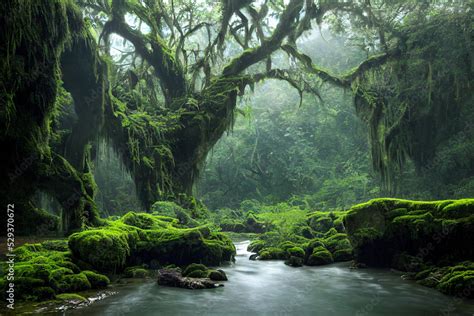 Amazon Rainforest Tropical Vegetation With Old Trees Jungle Landscape