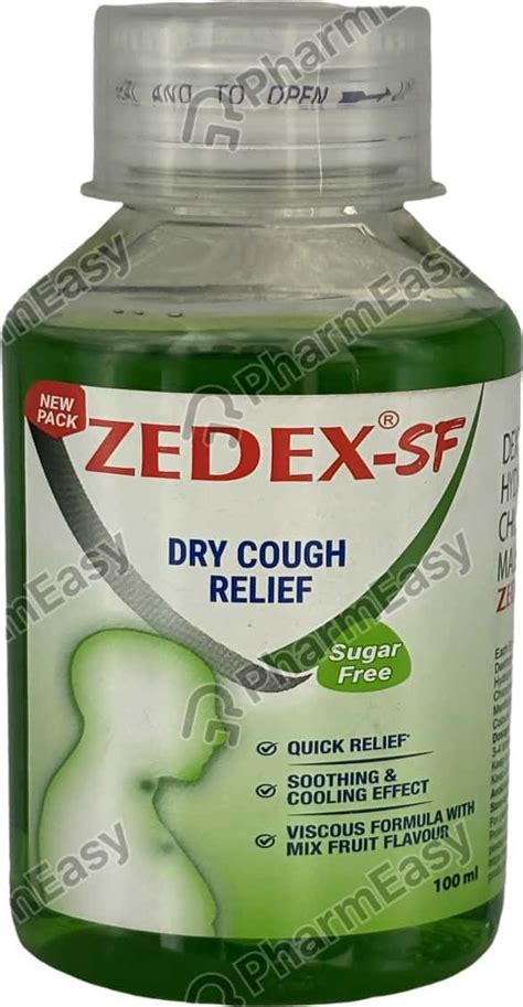 Zedex Sf Mix Fruit Flavour Bottle Of 100ml Dry Cough Syrup Uses Side Effects Price And Dosage