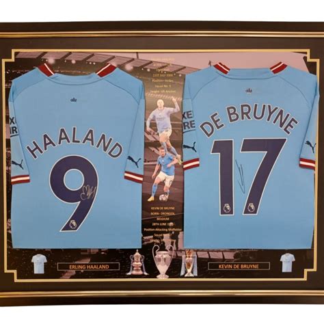 Erling Haaland And Kevin De Bruyne Of Manchester City Signed Jersey