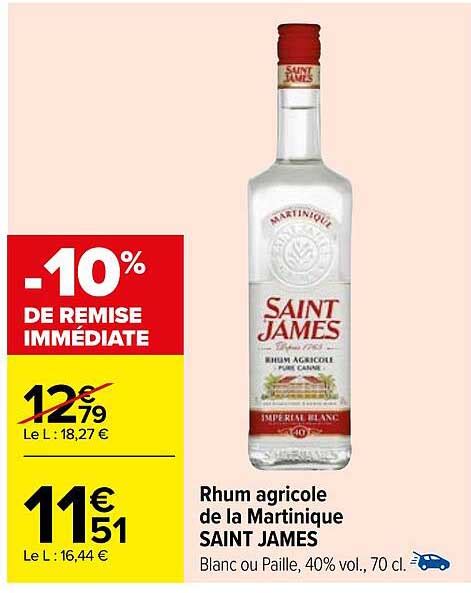 Promo Rhum Agricole De La Martinique Saint James Chez Carrefour