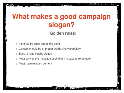 PPT - Great Campaign Slogans PowerPoint Presentation, free download - ID:2534436