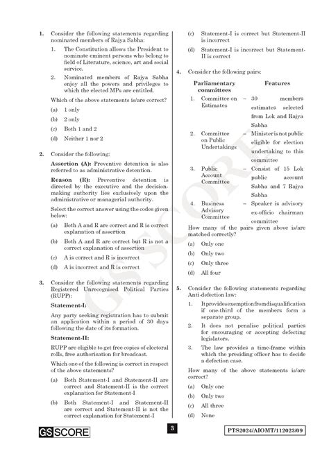 GS SCORE 2024 ALL INDIA MOCK TEST 9 2024 FINAL ENGLISH BLACK AND WHITE