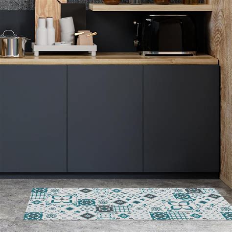 Tapis de cuisine Lino Carreaux de Ciment Bleu Irène