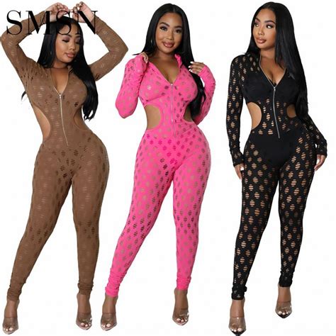 Women Jumpsuit 2022 Ladies Club Solid Color Sexy Hole Hollow Out Waist