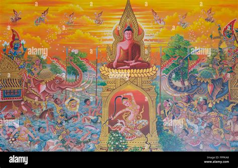 Thailändische Kunst Wandbild Mythologie Buddhistische Religion An Wand