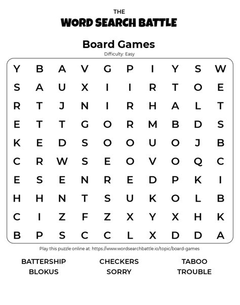 Printable Board Games Word Search