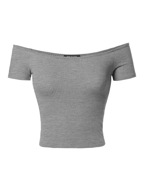 Womens Basic Solid Short Sleeve Off Shoulder Crop Top