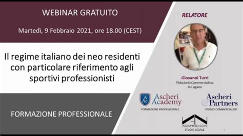 Webinar Il Regime Italiano Dei Neo Residenti Con Riferimento Agli