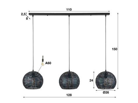 BENGO Hängelampe 3 flammig Material Metall Schwarz Braun