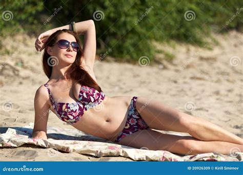 Young Woman Wearing Sunglasses On The Beach Stock Image Image Of