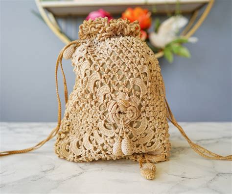 Antique Victorian Crochet Reticule Purse Drawstring Pouch Etsy