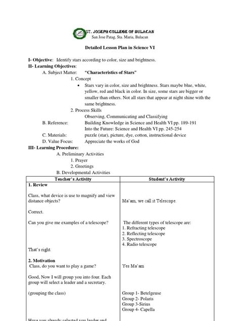 Detailed Lesson Plan In Science Elementary