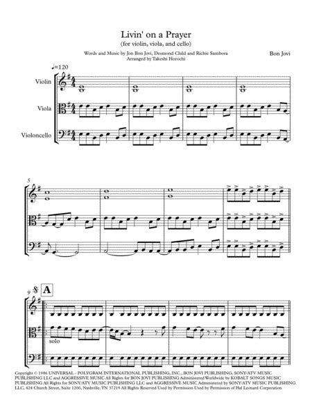 Livin On A Prayer Sheet Music Bon Jovi String Ensemble