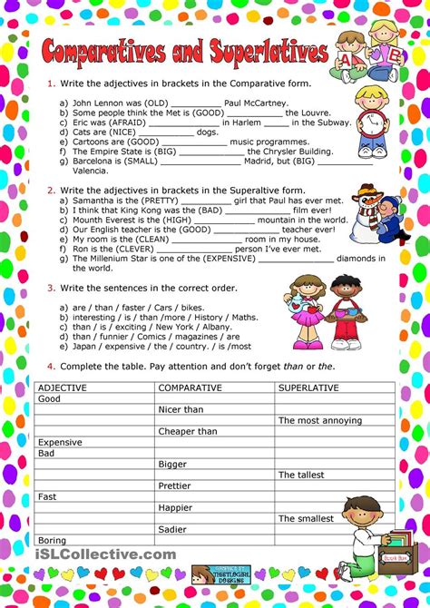 Esl Comparatives And Superlatives Worksheet