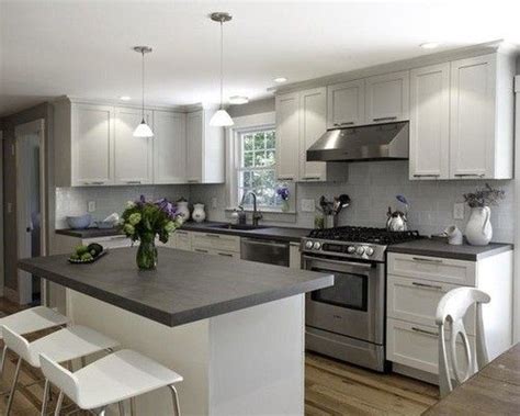 Grey Kitchen Cabinets With White Countertops