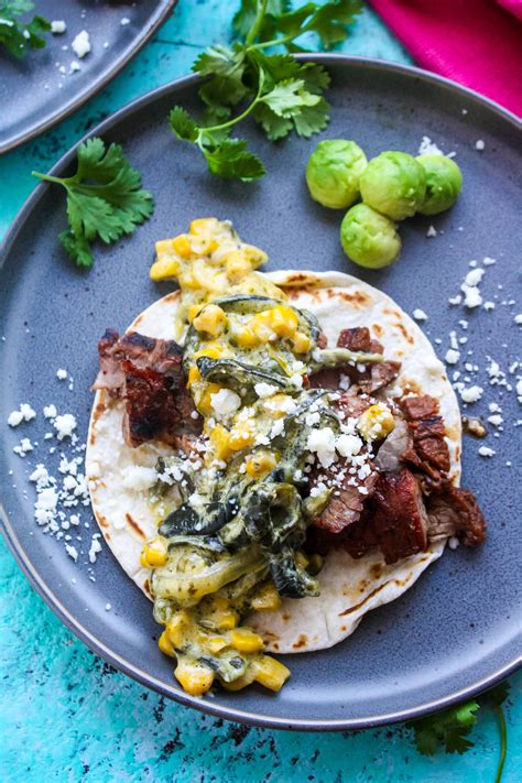 Steak Tacos With Poblano Pepper Strips And Cream Sauce Rajas Con Crema