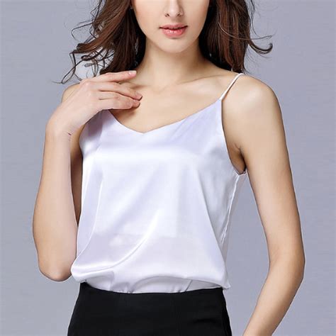 Womens Satin Silk Cami Tank Tops Loose Ladies Summer Holiday V Neck