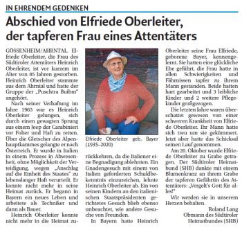 Traueranzeigen Von Elfriede Oberleiter Trauer Bz