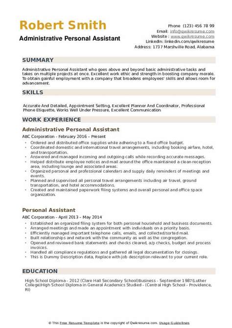 Personal Assistant Resume Samples Qwikresume