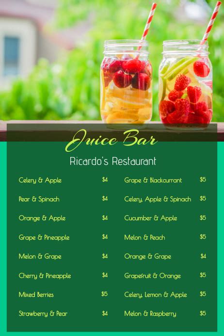 Fresh Juice Smoothie Bar Menu Template Postermywall