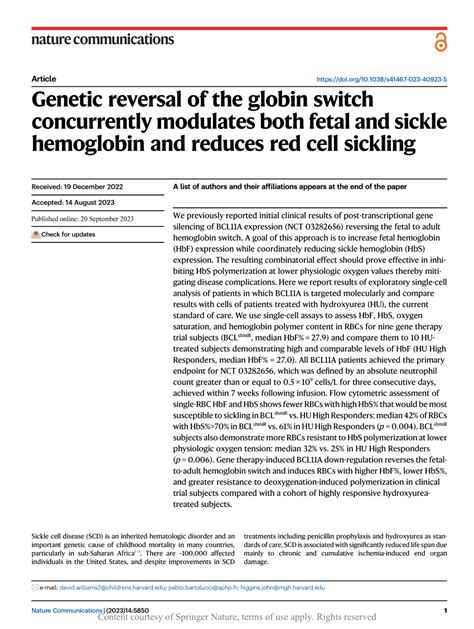 PDF Genetic Reversal Of The Globin Switch Concurrently Modulates Both