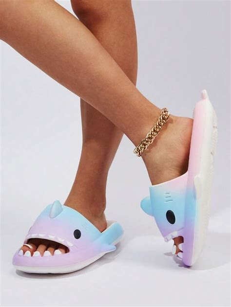 Women Shark Design Single Band Slides Preppy Eva Slides Shein Eur