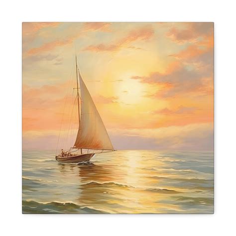 Sailboat Painting A Solitary Sailboat At Sea Approaching The Sunset