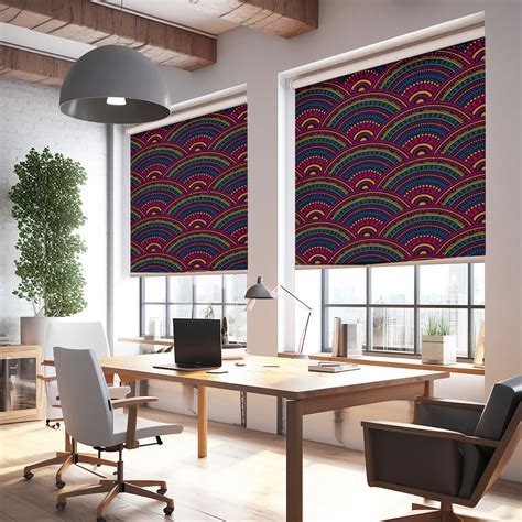 Seamless Geometric Pattern Roller Shades Ethnic Circle Shapes Blackout