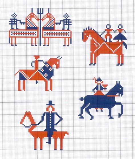 The Cross Stitch Pattern Shows Four Different Types Of People Riding