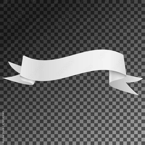 Realistic Shiny White Ribbon banner isolated on transparent background