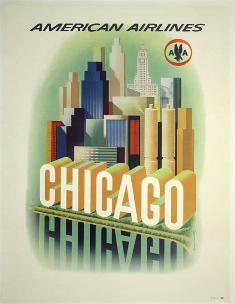 Vintage Holiday Posters, American Airlines to Chicago