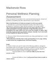 Personal Wellness Planning Assessment Docx Mackenzie Ross Personal