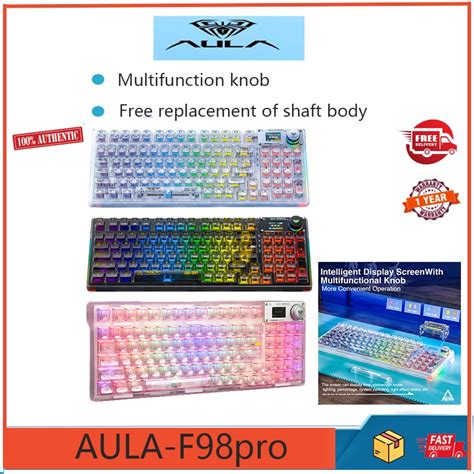 Aula F Pro Wireless Three Mode Transparent Mechanical Keyboard Gaming Rgb Customized Gasket Hot