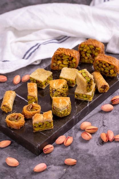 Premium Photo | Varieties of pistachio baklava Varieties of baklava on ...