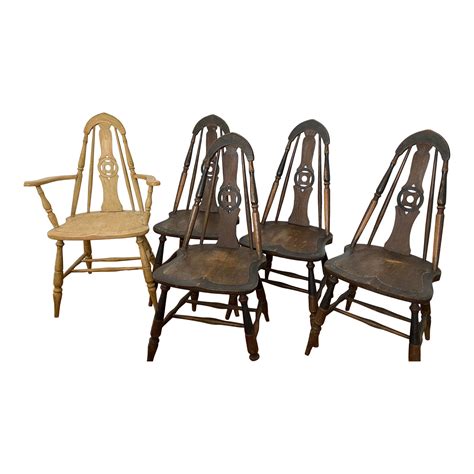 Antique Splat Tapered Back Windsor Dining Chairs Set Of 5 Chairish