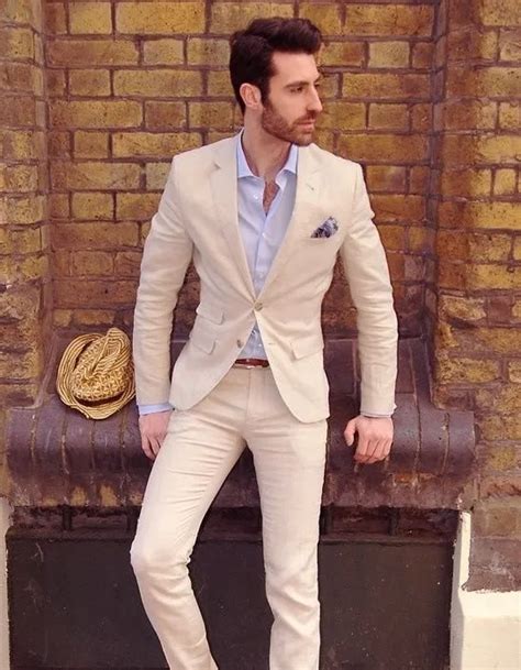 2017 Latest Coat Pant Designs Creamy White Linen Men Suit Beach Slim