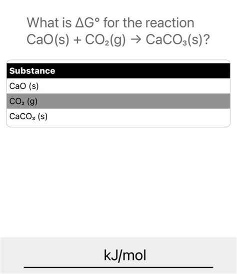 Solved What is ΔG for the reaction CaO s CO2 g CaCO3 Chegg