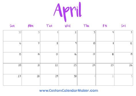 Calendar 2025 April Template Genni Jolynn