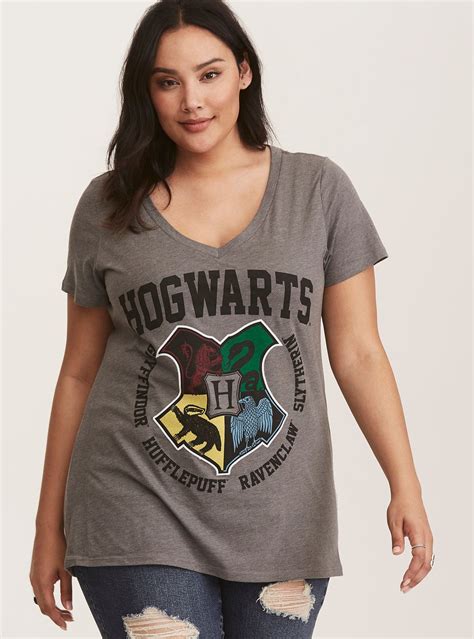 Harry Potter Grey Hogwarts Shield Slim Fit Tee Plus Size Sports Bras