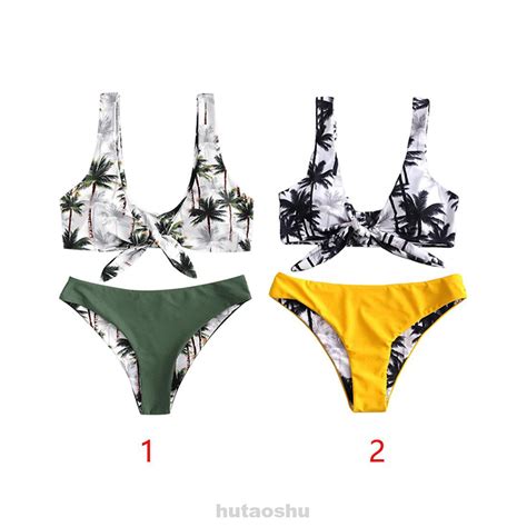Bộ Bikini Mềm Có Mút Nâng Ngực In Họa Tiết Cây Dừa Quyến Rũ Cho Nữ