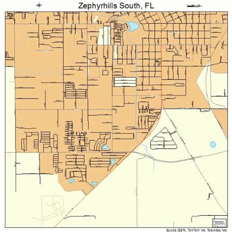 Large Street Road Map Of Zephyrhills South Florida Fl Printed