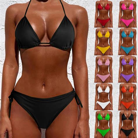 Summer Sexy Solid Mirco Bikini Sets Women Tie Side G String Thong